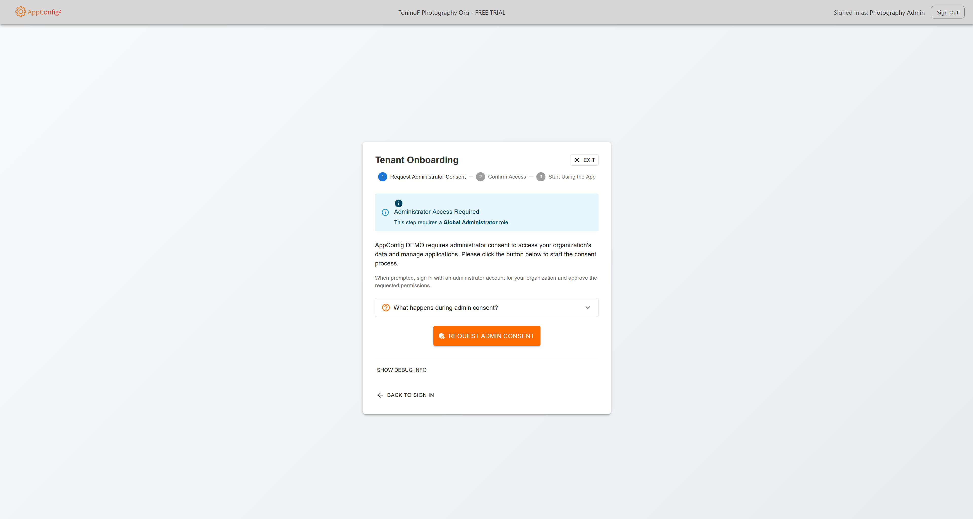 Admin consent screen