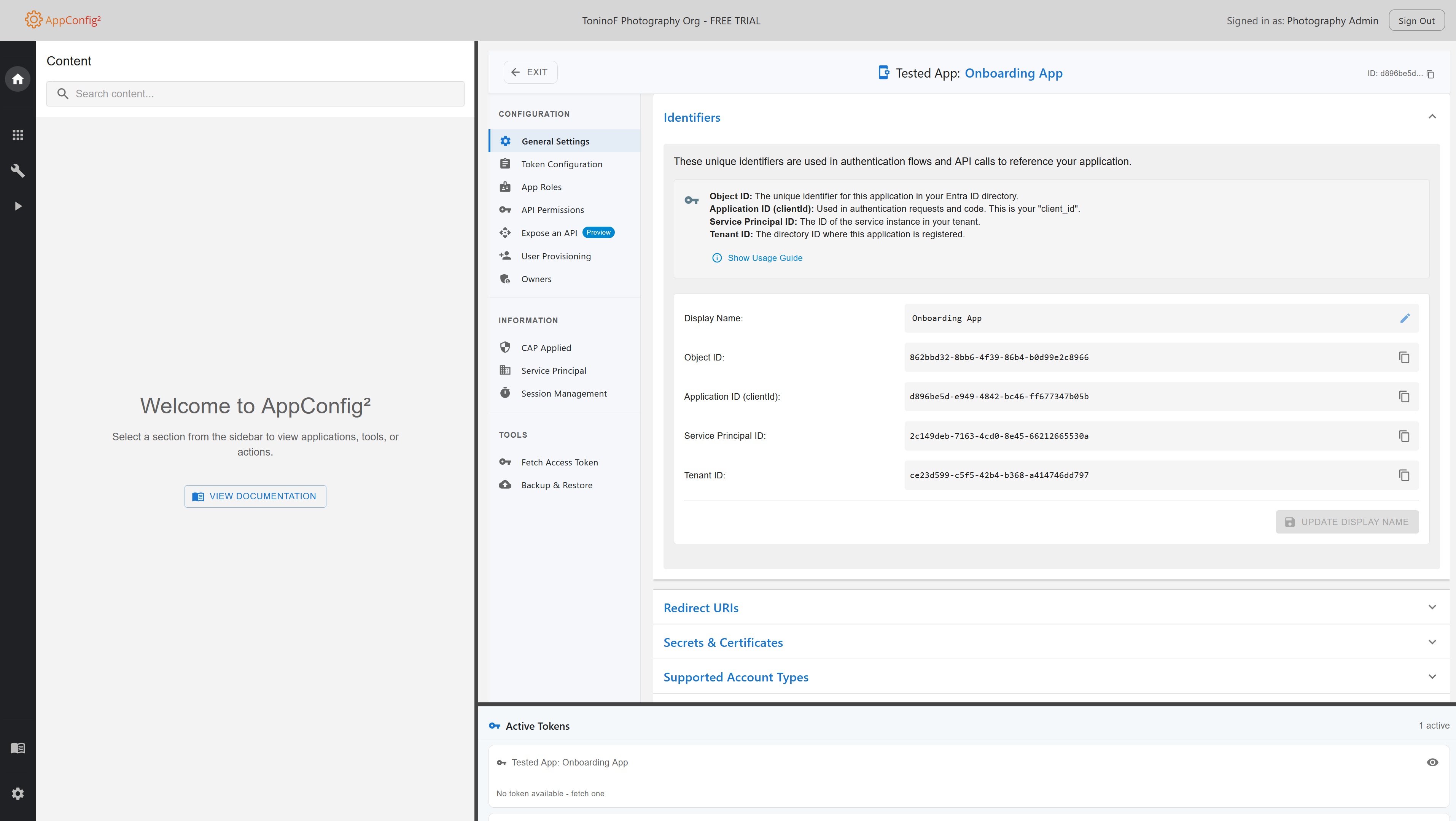 Application dashboard